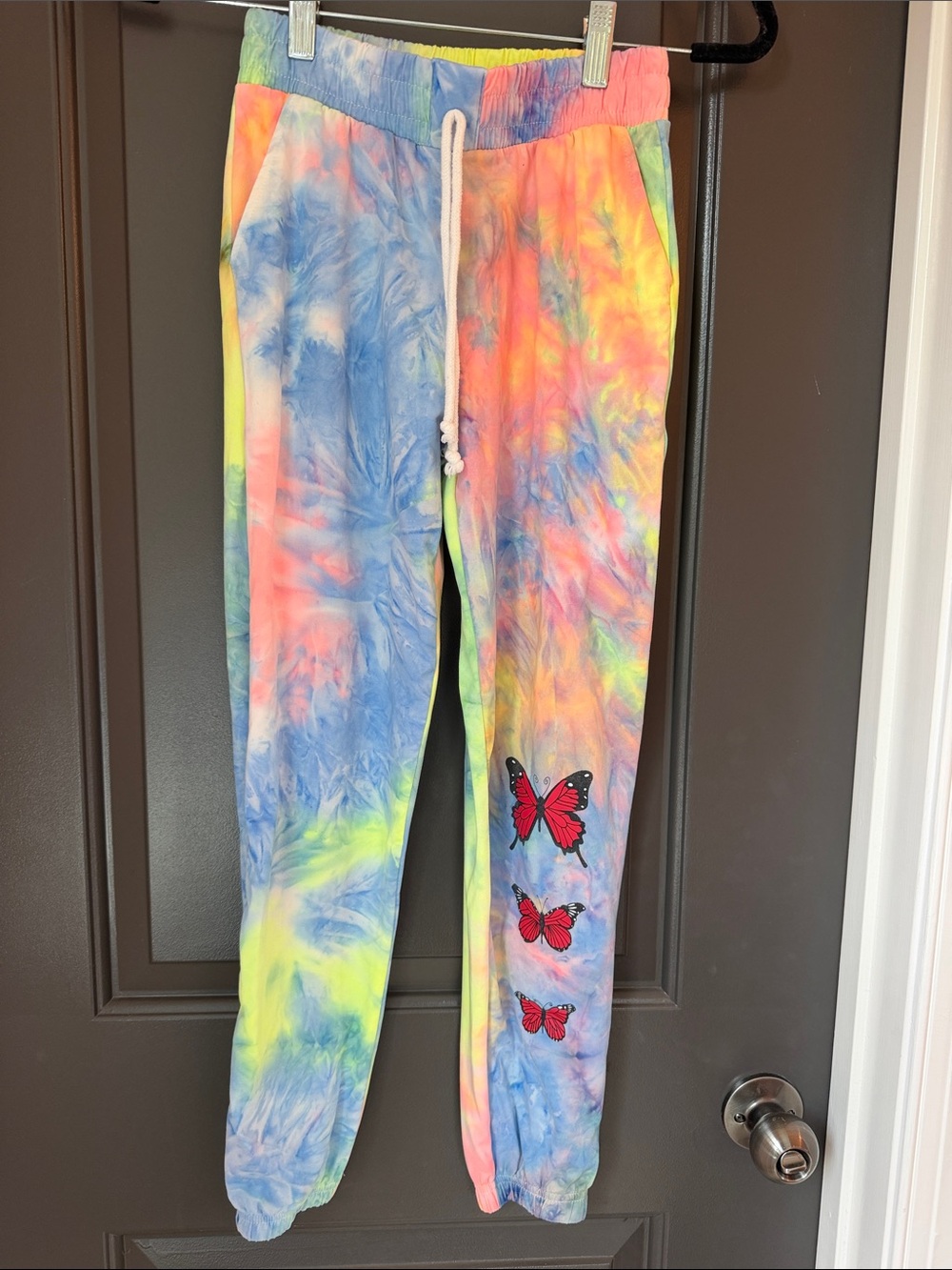 Girls Neon Tie-Dye Butterfly Joggers - Multicolor